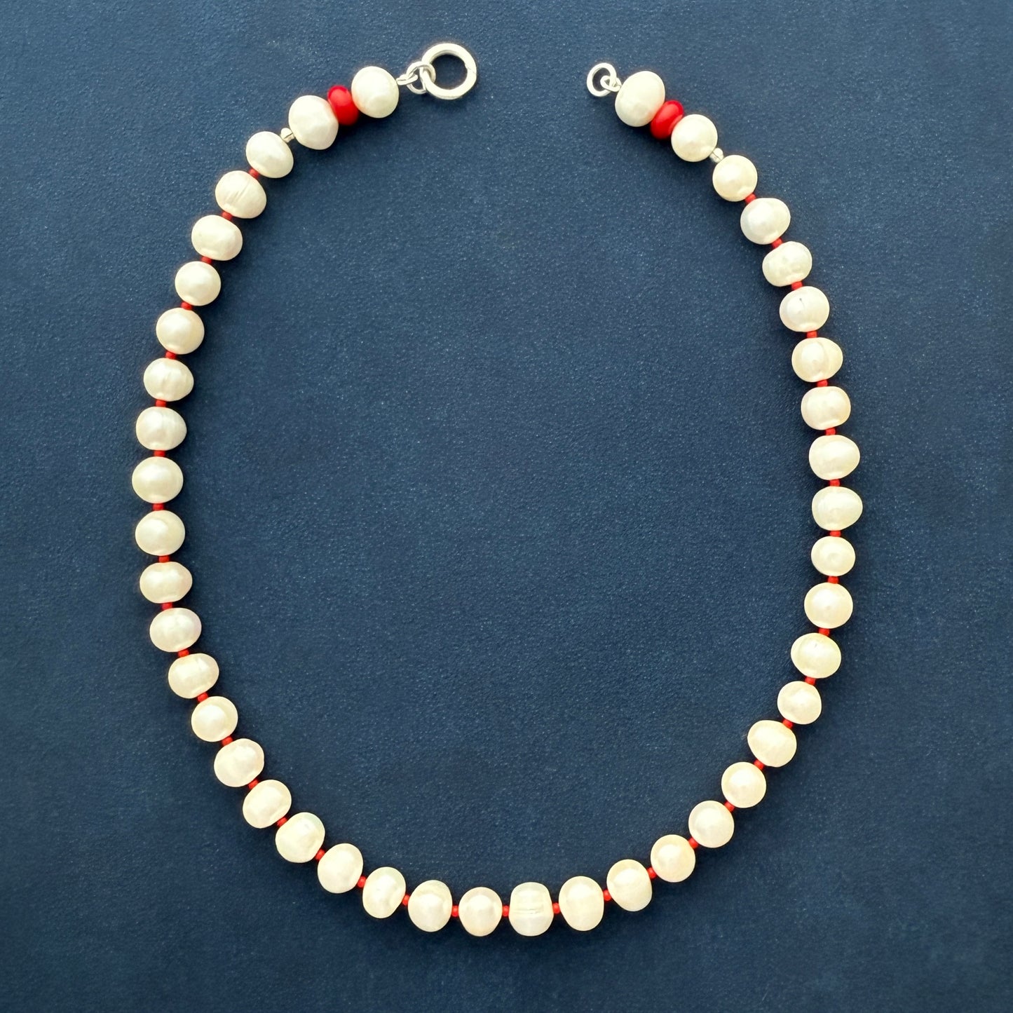SCARLET PEARL : Baroque Freshwater Pearls + Red Coral Beaded Gemstone Necklace