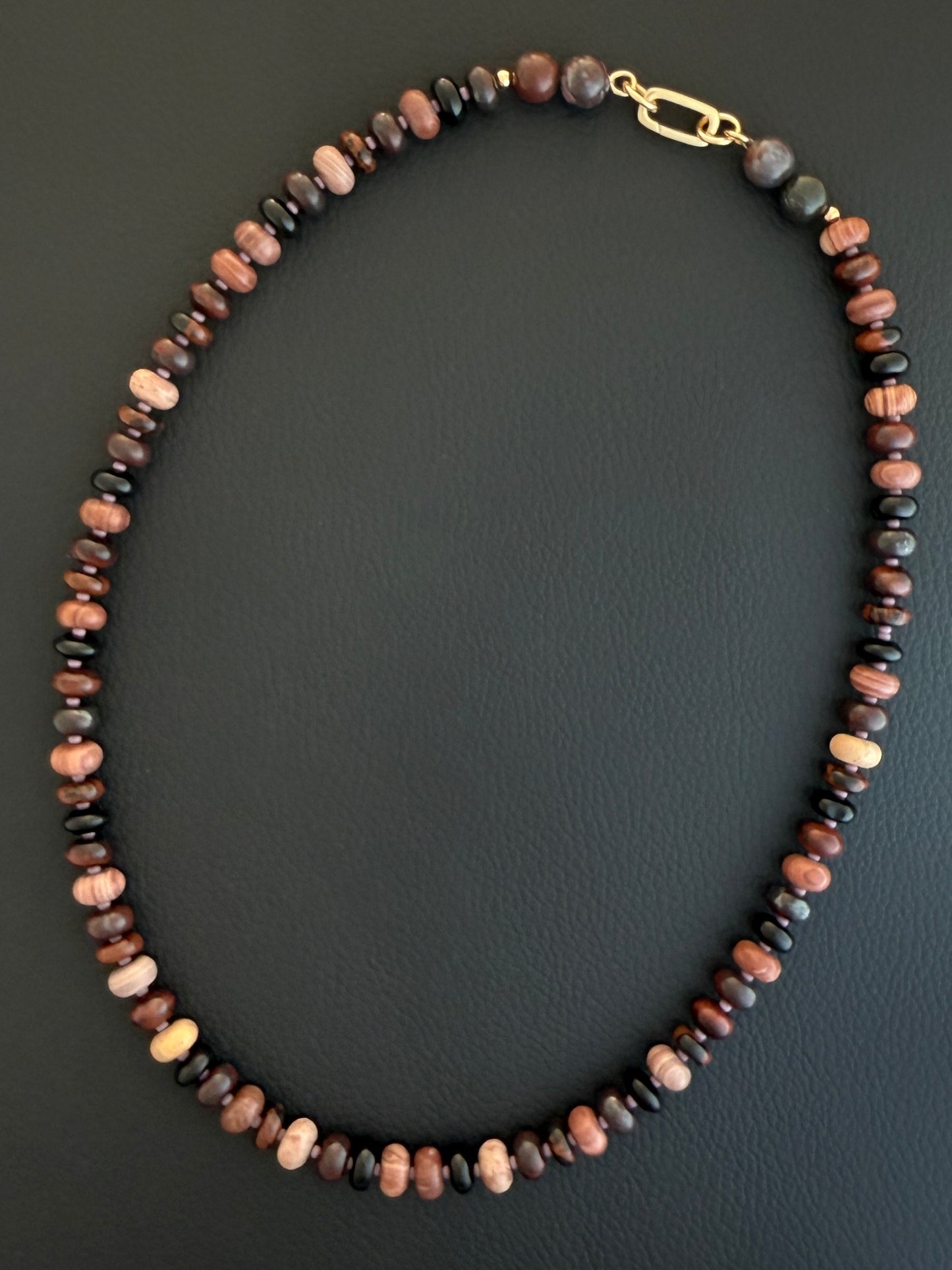 Fired Earth : black onyx, tiger's eye, bloodstone and jasper - Natural Gemstone Beaded Necklace