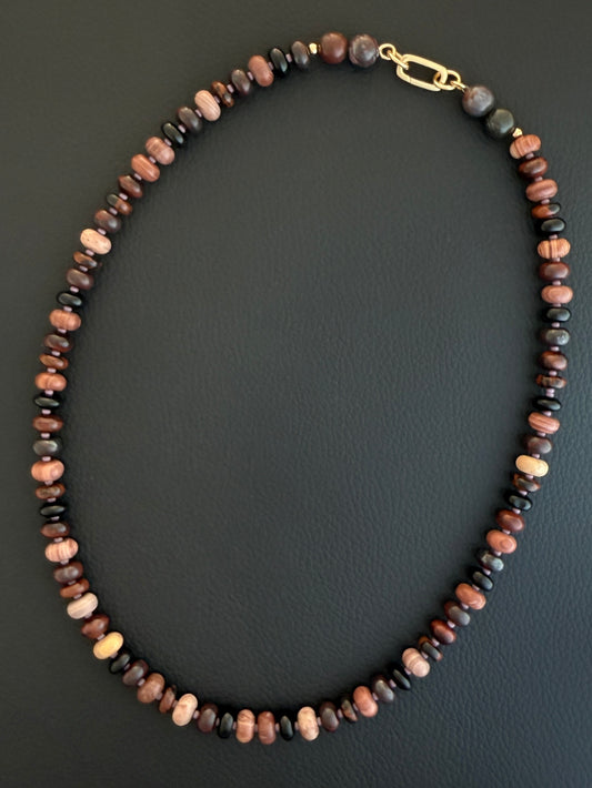 Fired Earth : black onyx, tiger's eye, bloodstone and jasper - Natural Gemstone Beaded Necklace