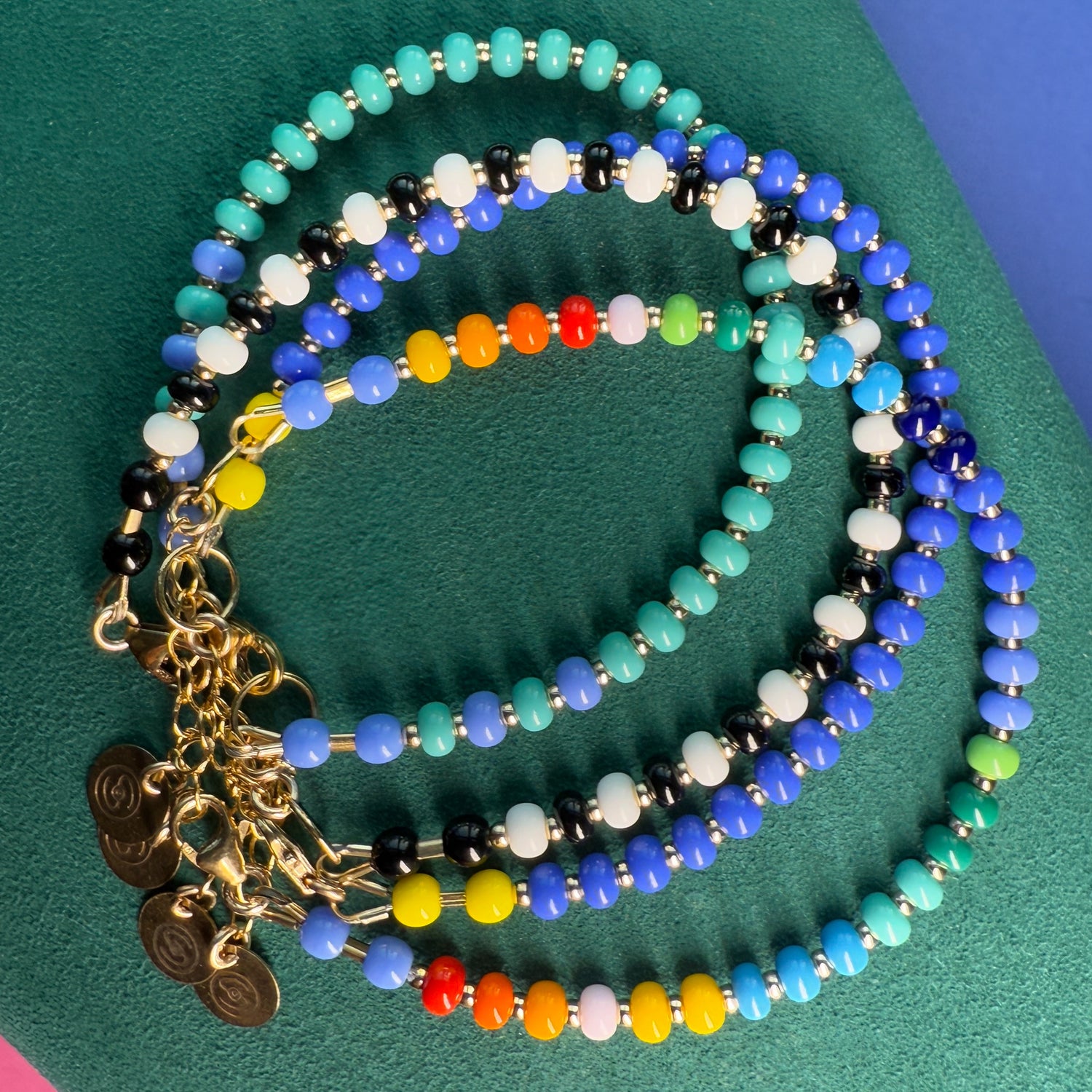 Joyful 'Classic Remix' bracelet, designed with high-quality Czech glass beads and 14K gold-filled accents, offering a pop of color and lasting shine.