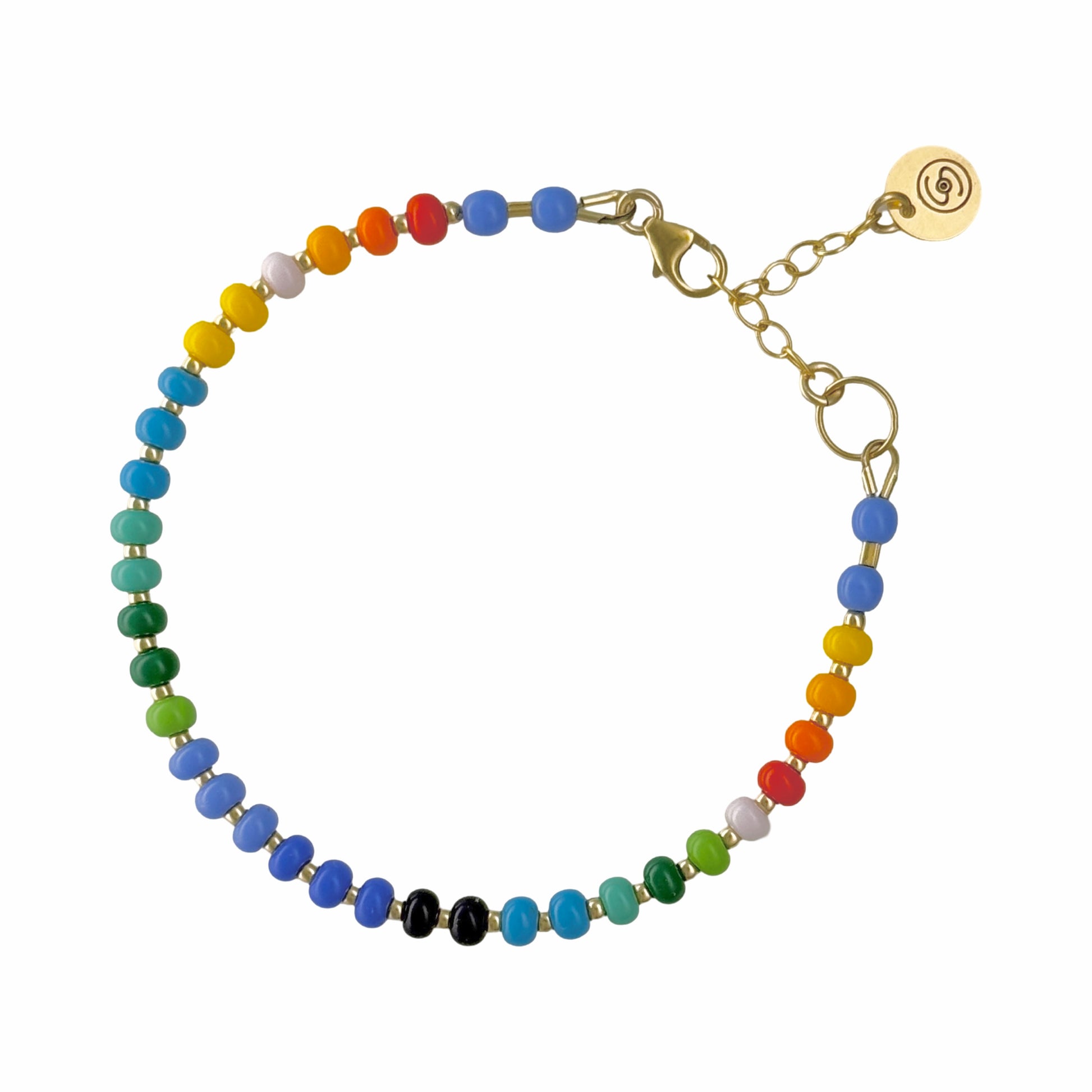 Vibrant fiesta bracelet, hand-strung with Czech glass beads and durable 14K gold-filled findings, designed for a joyful pop of color.