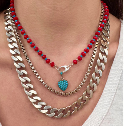 The essential necklace : red coral and blue turquoise - Natural Gemstone Beaded Necklace