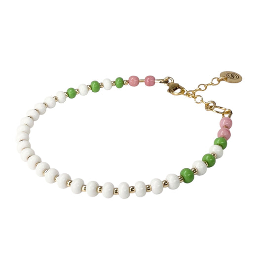 Elegant Tennis Bracelet from the HAPPY Collection, featuring vibrant Czech glass beads and durable 14K gold-filled accents for a joyful, polished look.
