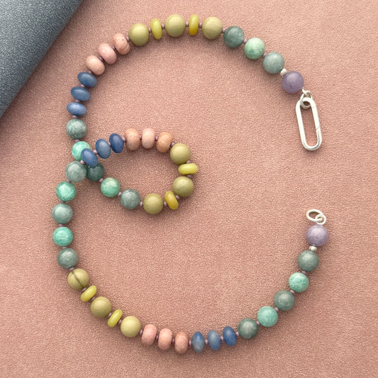 beaded pastel gemstone necklace