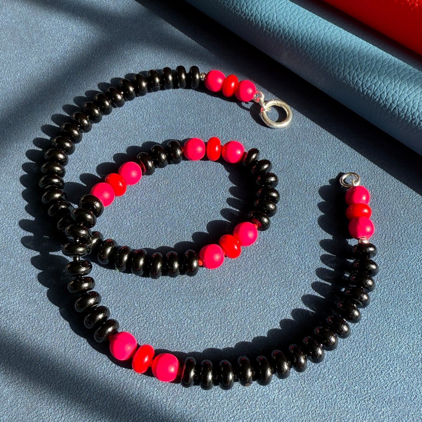 black and hot pink layering gemstone necklace