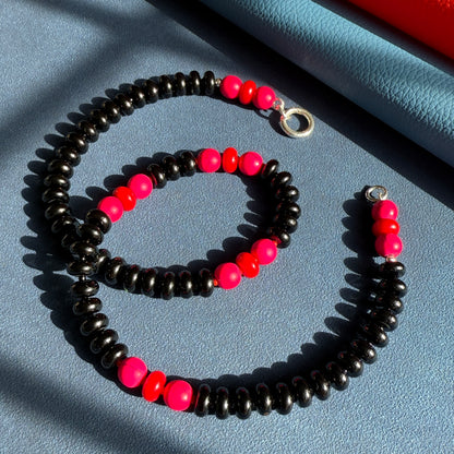 black and hot pink layering gemstone necklace