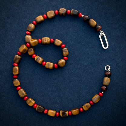 brown and red beaded gemstone necklace