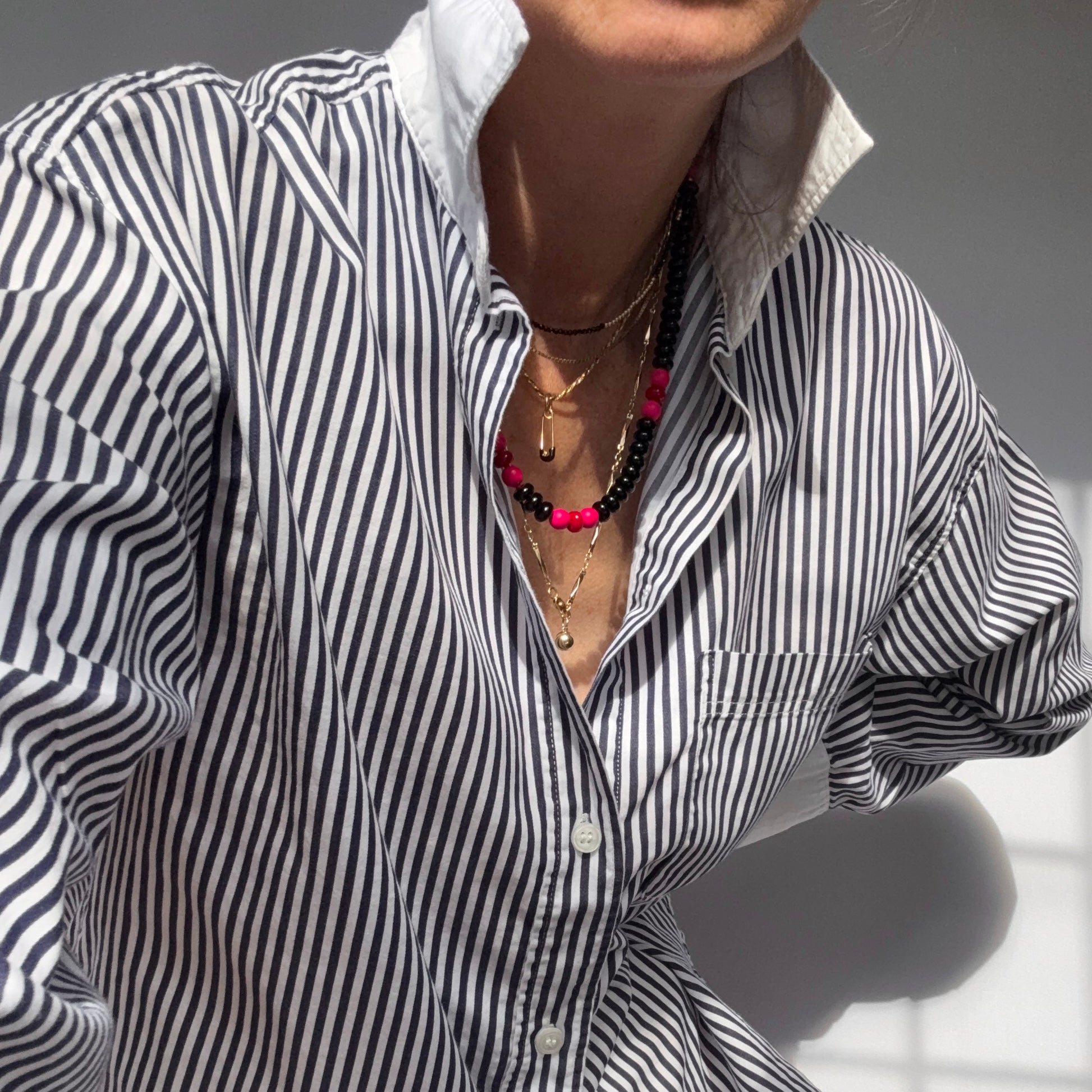 hot pink and onyx layering gemstone necklace