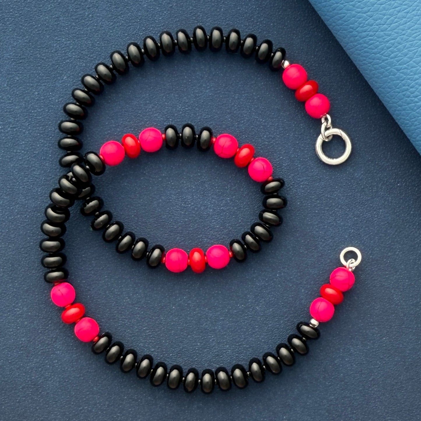onyx and hot pink gemstone necklace