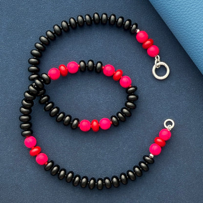 onyx and hot pink gemstone necklace