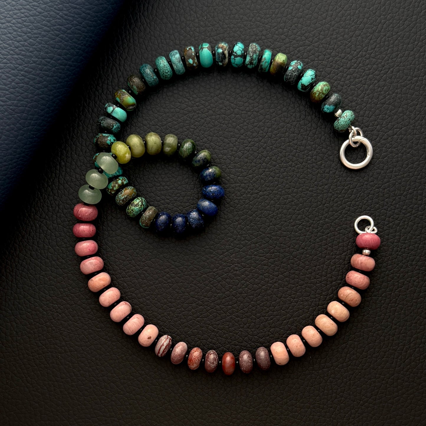 turquoise blue and pink beaded gemstone necklace