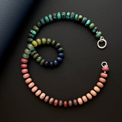 turquoise blue and pink beaded gemstone necklace