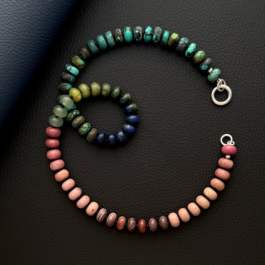 turquoise blue and pink beaded gemstone necklace